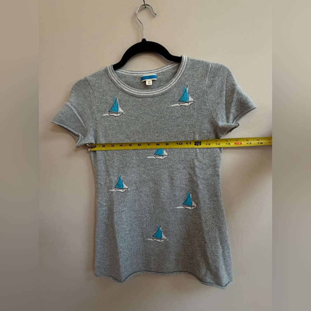 J. Crew Short Sleeve Cashmere Nautical Ship Embroidery T-Shirt Tee Shirt Top - Picture 11 of 13